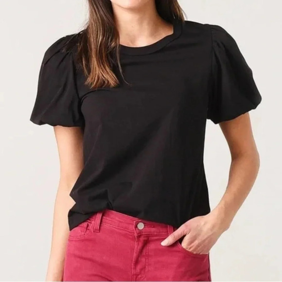 NWOT A.L.C. Poole Short Puff Sleeve Tee Top Black Crewneck Cotton Women’s Medium - Picture 1 of 7
